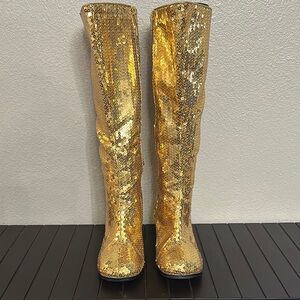 Bordello Gold Sequin Heeled Boots